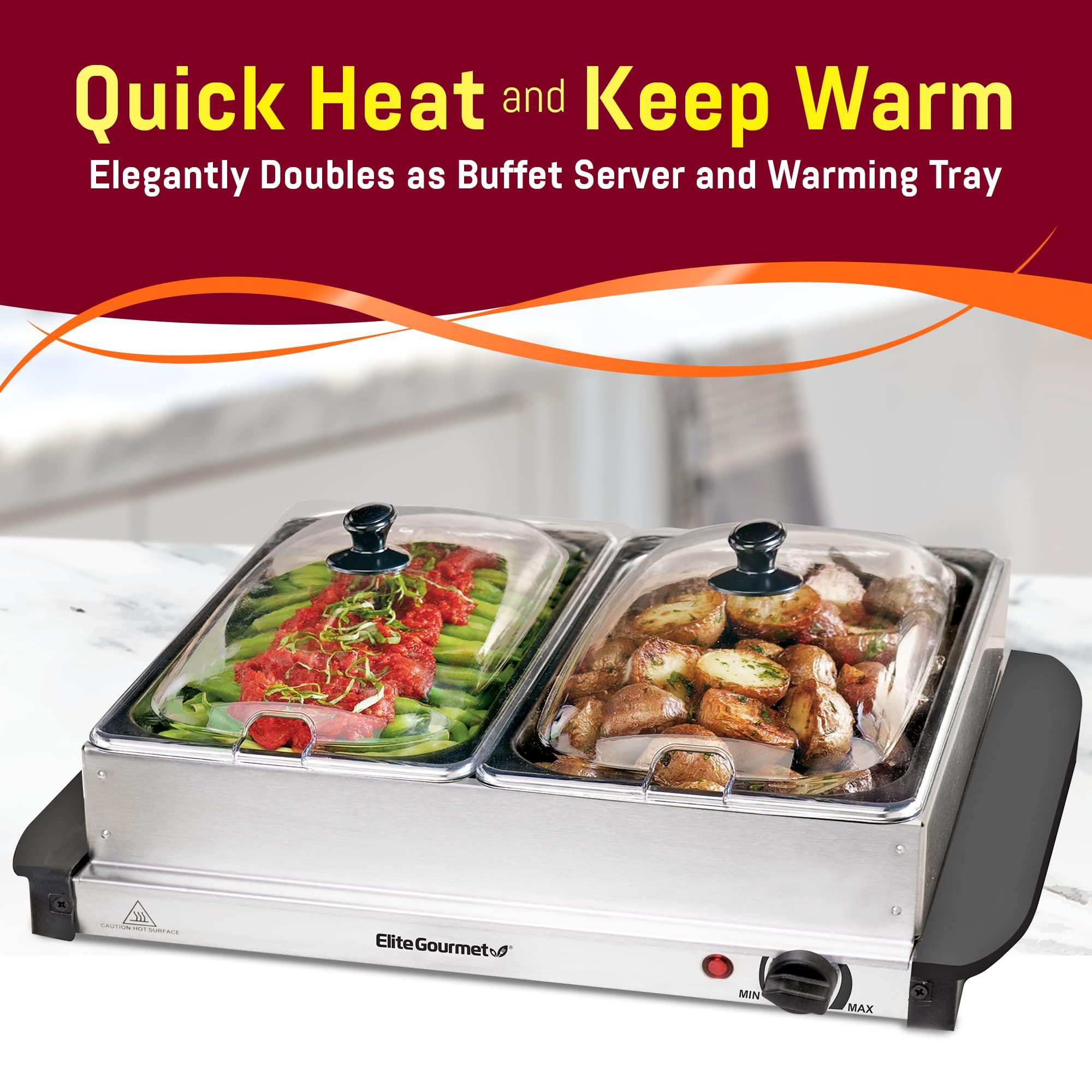 Elite Gourmet Elite Gourmet EWM-6122 Dual 2 x 2.5 Qt. Trays, Buffet Server, Food Warmer Temperature Control, Clear Slotted Lids, Perfect for Parties, Entertaining & Holidays, 5 Qt Total, Stainless Steel
