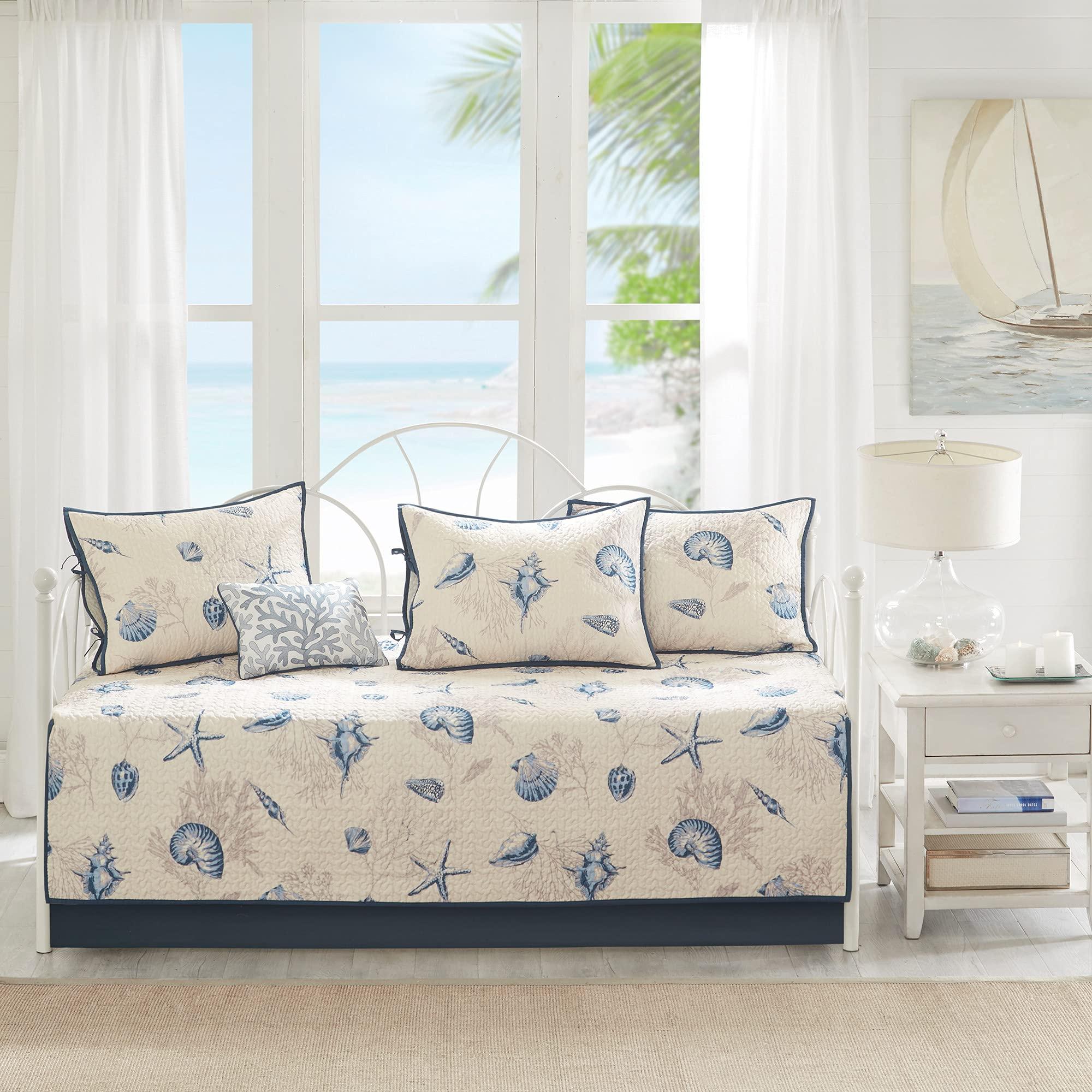 Madison Park Madison Park Daybed Cover Double Sided Quilting Casual Design All Season Bedding Set with Bedskirt, Matching Shams, Decorative Pillow, 75 in x 39 in, Seashell Blue