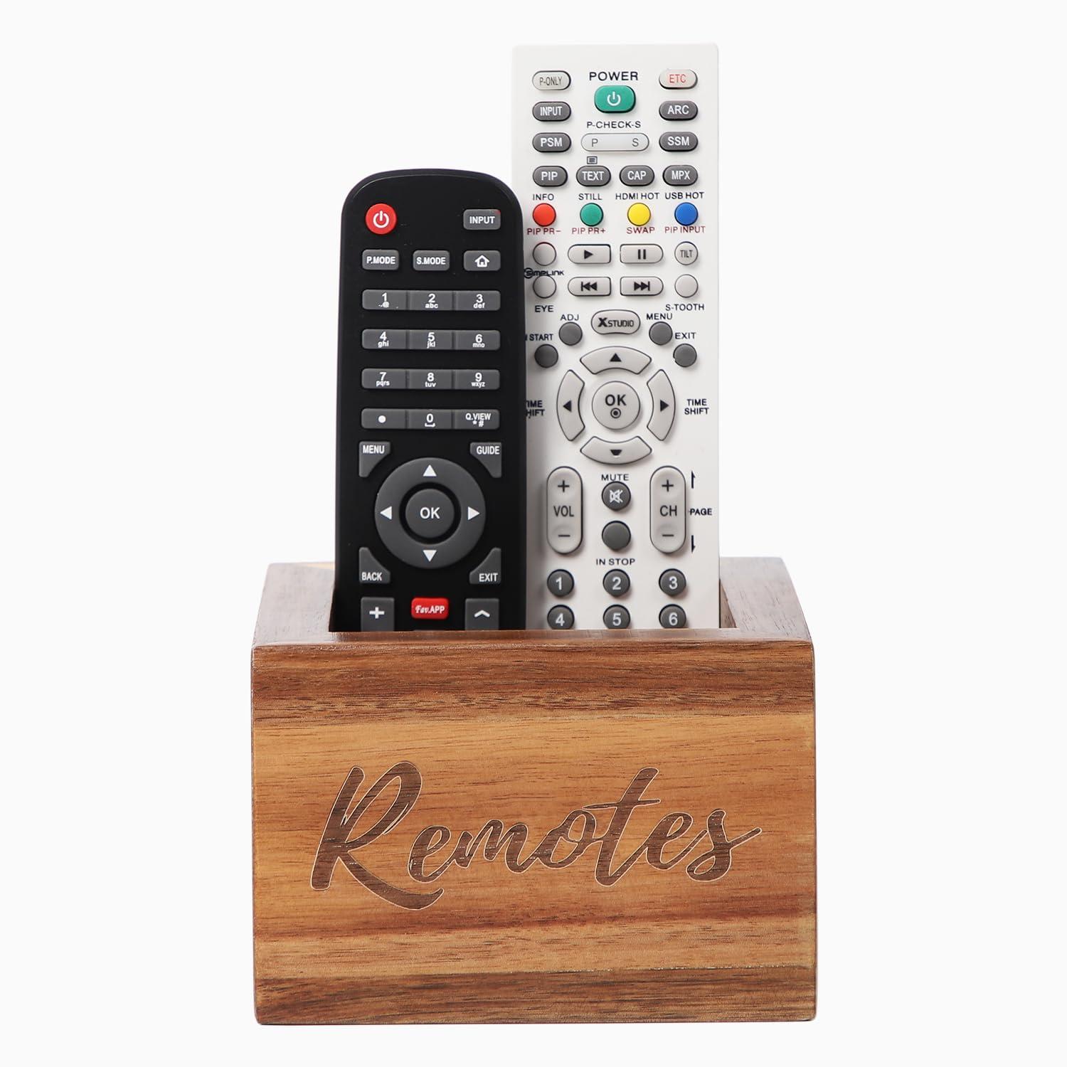COOLEX COOLEX Remote Control Holder, Acacia Wooden Tv Remote Holder, Remote Holder for Table, Remote Control Storage Organizer Caddy