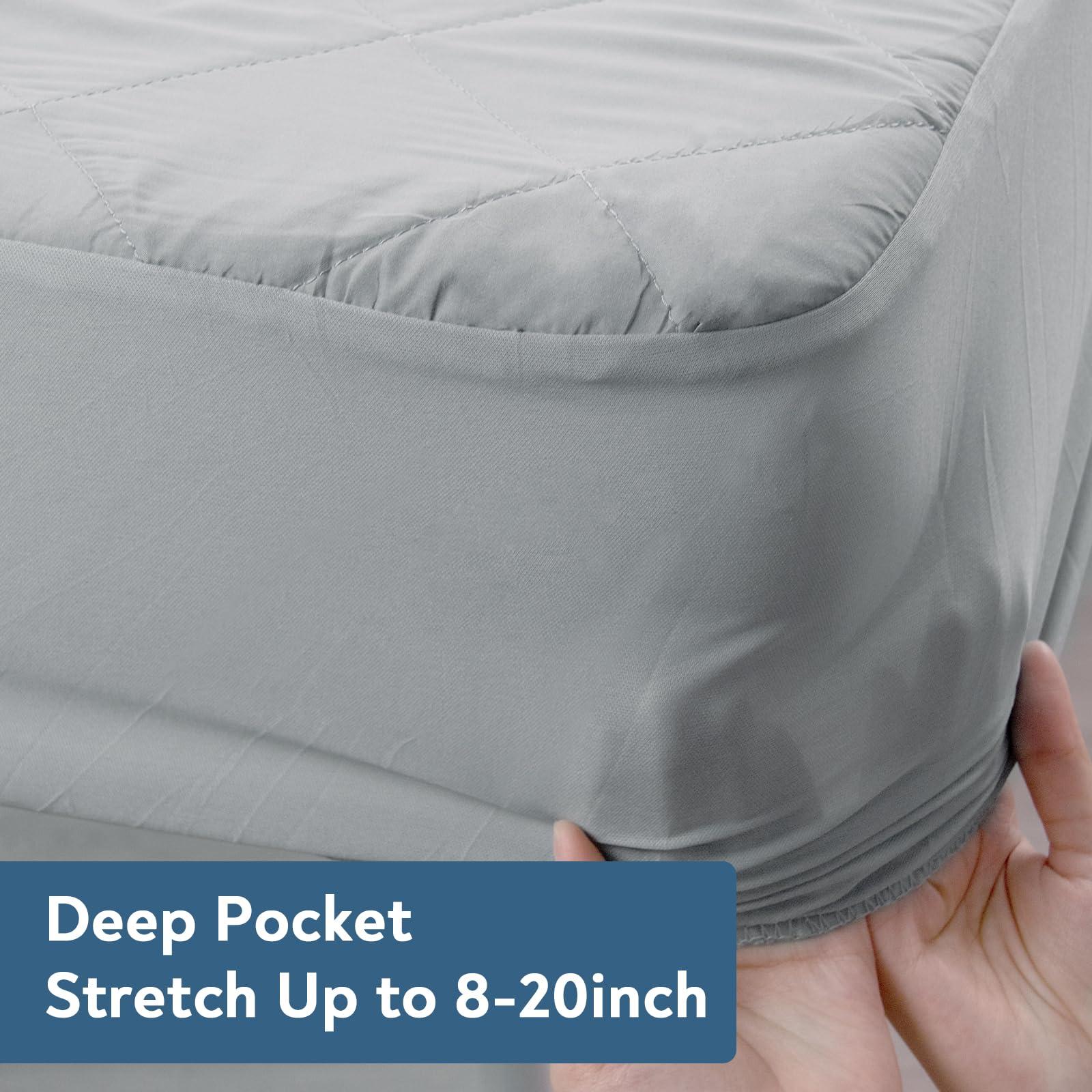 Magik & Kover Twin XL Mattress Pad Waterproof, Twin XL Mattress Protector Quilted, Twin XL Size Mattress Cover Fitted, Twin XL Mattress Topper, Up to 18 Inch, Gray