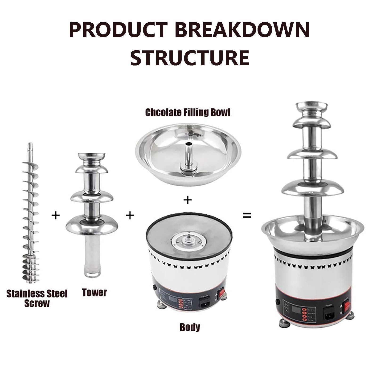 JavoN 5 Tier Stainless Steel Chocolate Fondue Fountain - 4Kg Capacity, Electric Stainless Chocolate Melts, Digital Display Control & Removable, Nuts Or Party, Cooking Household Birthday Christmas