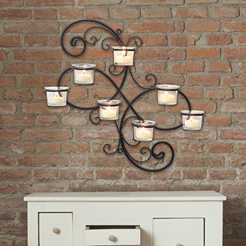 Stonebriar Stonebriar BR-CN-5387A Decorative Black Scrolled Ivy Metal Tea Light Candle Holder Hanging Wall Sconce, 7-tealight