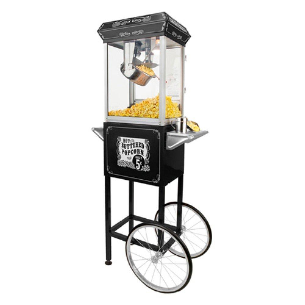 Funtime Funtime Sideshow Popper 4-Ounce Hot Oil Popcorn Machine with Cart, Black/Silver