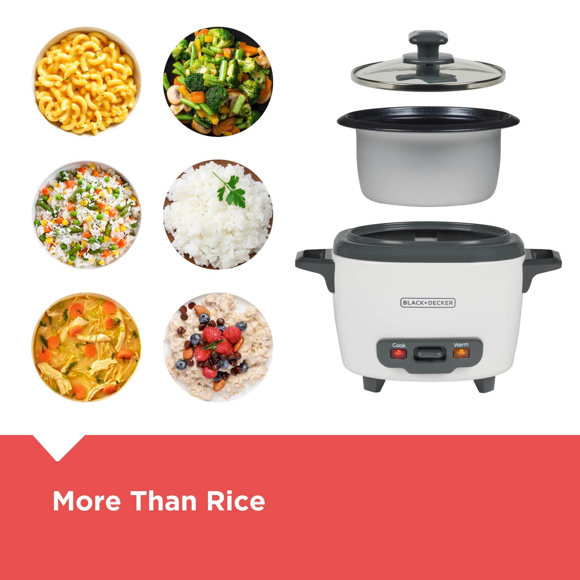 BLACK+DECKER BLACK+DECKER 3-Cup Rice Cooker, 1.5-cup Uncooked Rice, 3 Cups Cooked, Steaming Basket, Removable Non-Stick Bowl, One Touch