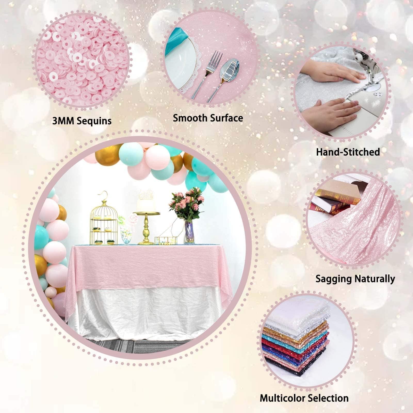 TCBESTO TCBESTO Pink Sequin Tablecloth 50\" x 50\" Glitter Table Cover Square Metallic Sparkle Table Cloth for Birthday Parties Showers Weddings Easter Valentine\'s Day