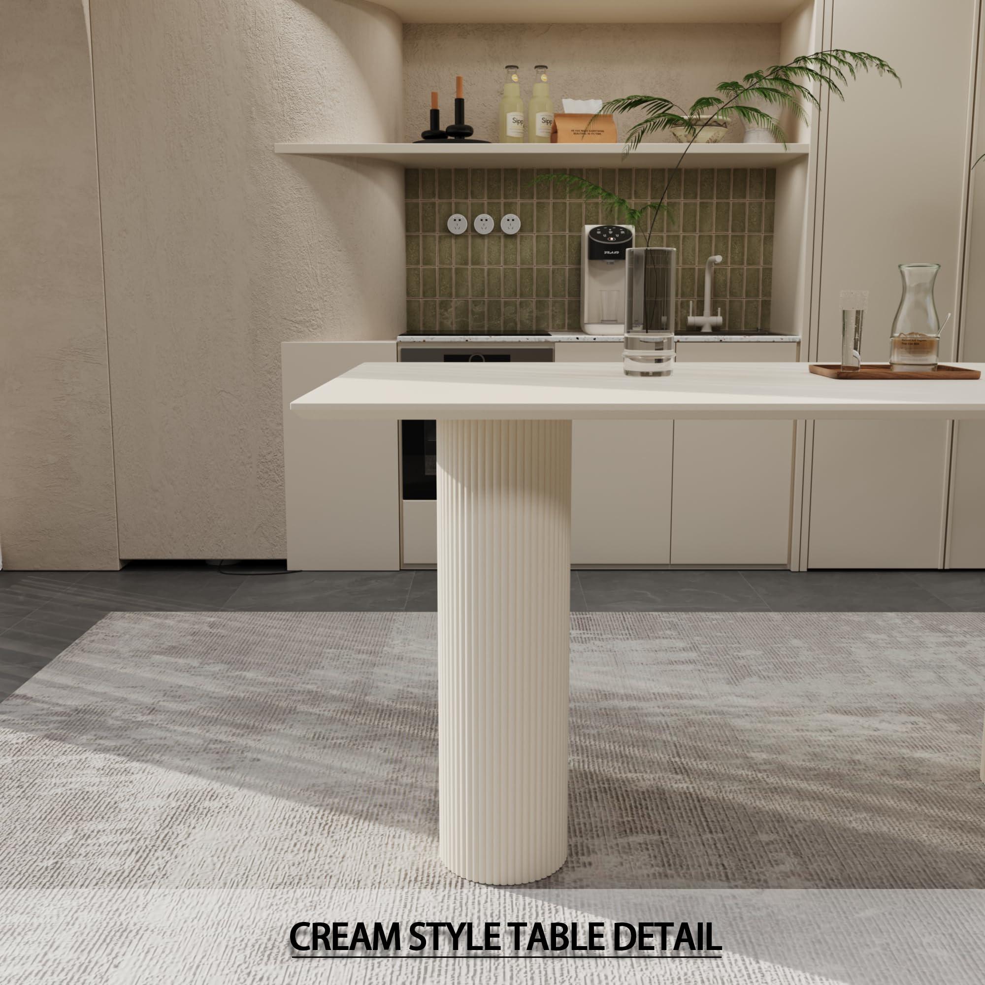 LKTART LKTART Dining Table Set, 63" Kitchen Table, Space Saving Dining Room Table Set with MDF Cream Colored Top and Artificial Leather Chairs for Apartment, Home, Studio