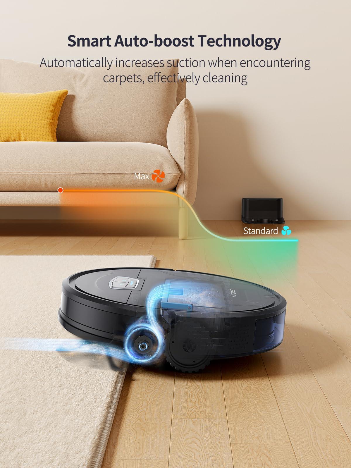 Airzeen Airzeen Robot Vacuum Cleaner with 4500Pa Strong Suction, 3 in 1 Robot Vacuum and Mop, Carpet Auto-Boost, Self-Charging, 2.9Slim Design, Remote/App/Alexa Control, Ideal for Pet Hair/Carpet/Hard Floor