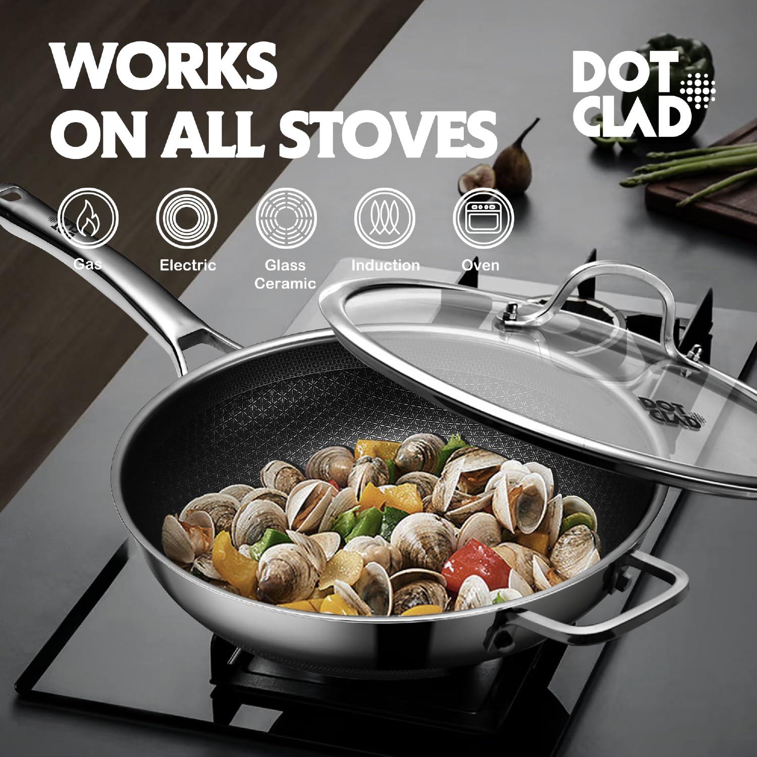 DOTCLAD DOTCLAD Wok pan,Hybrid 12 inch Wok with Lid, PFOA Cookware,non stick Stainless Steel Woks & Stir-fry pans Nonstick, Dishwasher and Oven Safe, Works on Induction