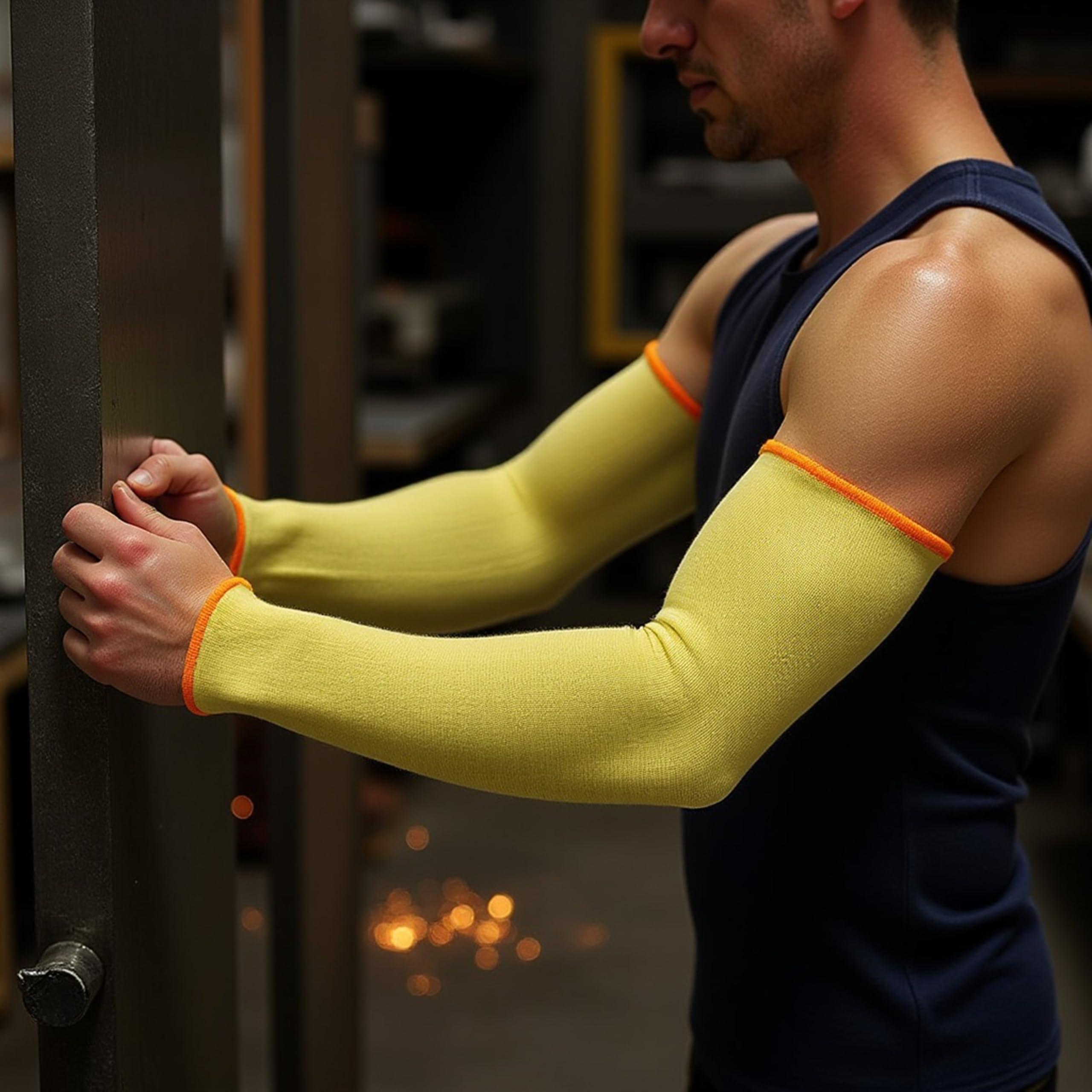 G & F Products G & F 58126-6 100% Kevlar 18-Inch Cut Resistant Knit Sleeve without Thumb Hole, Yellow, Sold by 6-piece pack