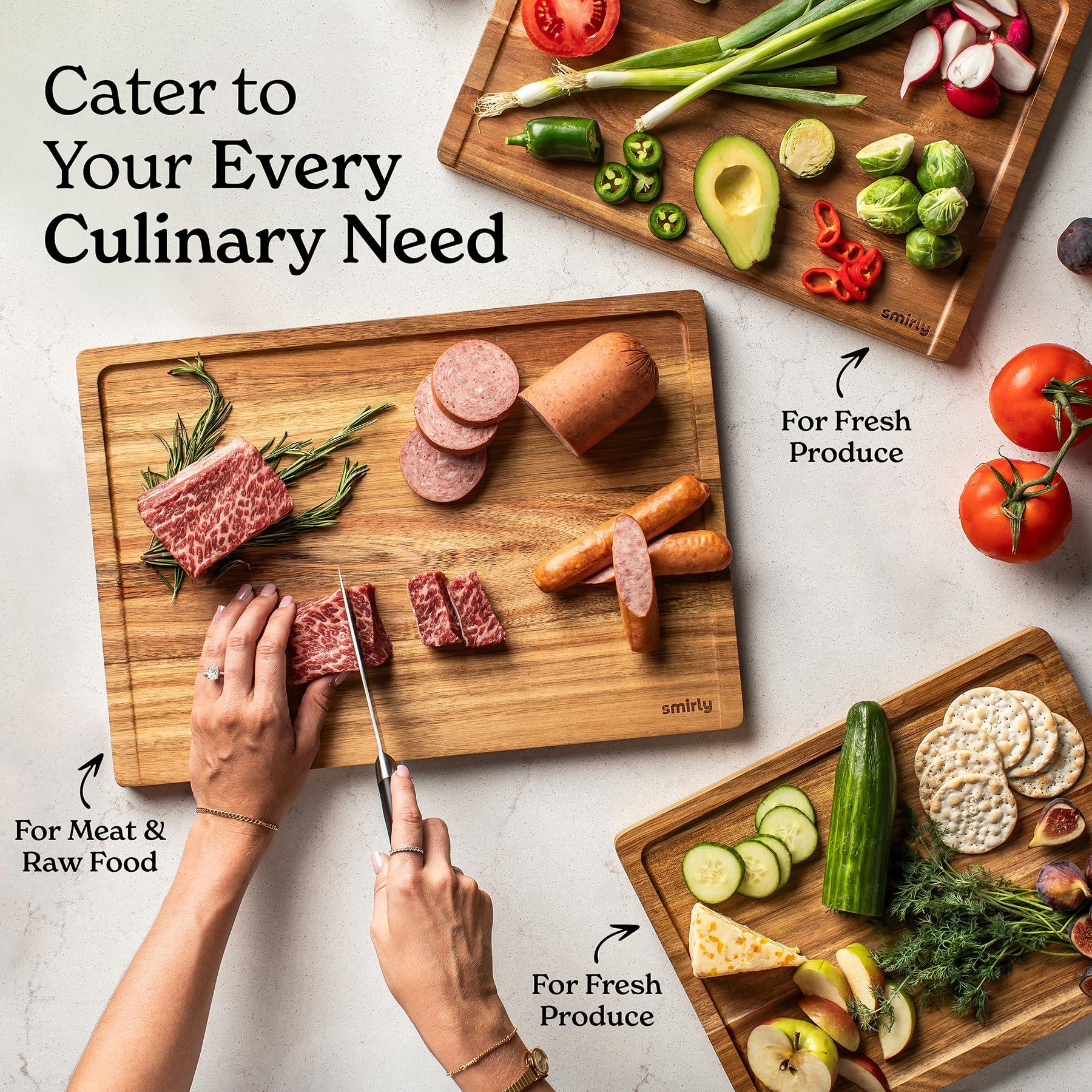 SMIRLY SMIRLY Wood Cutting Boards For Kitchen Meal Prep & Serving, Bamboo Cutting Board Set, Charcuterie Chopping Boards and Wooden Cutting Boards for Kitchen