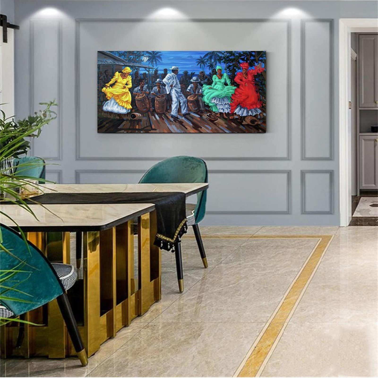 ToMart Puerto Rican Dance Art Canvas Print Oil Painting Painting Puerto Rican Culture Art Decor Room Aesthe Canvas Painting Posters And Prints Wall Art Pictures for Living Room Bedroom Decor 20x40inch(50x10