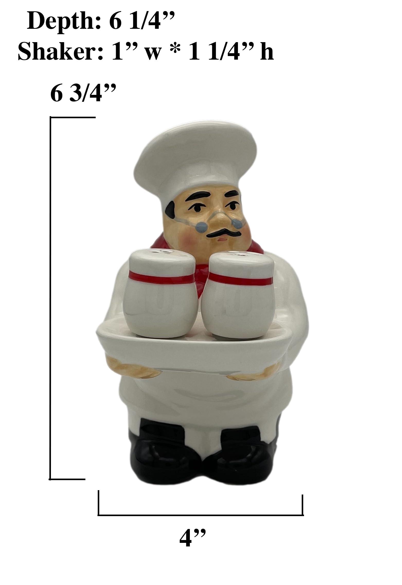 ACK ACK White Chef Hand Painted Ceramic Refillable Salt and Pepper Shaker with Napkin Holder, Kitchen Dcor