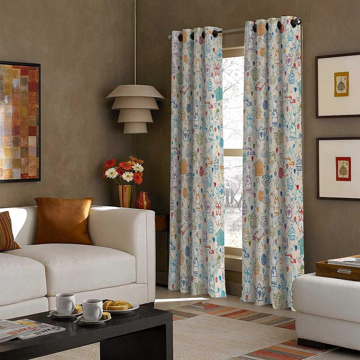 EIXXIE Multicolor Curtain for Bedroom 2 Panel 63 Inch Long Tea Party Blackout Curtain Panels Room Darkening W55 x H63