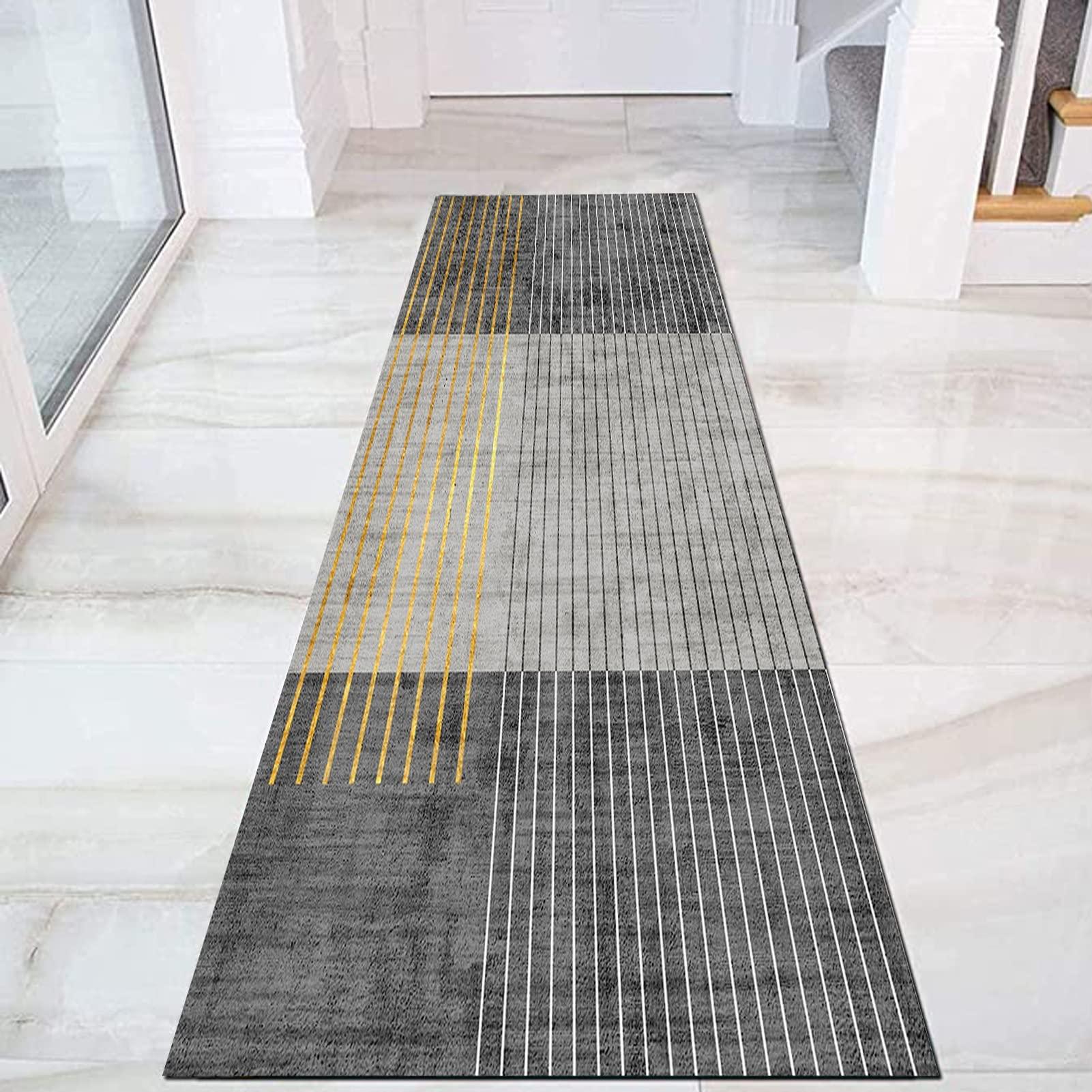 GRAPKS Runners Rug for Hallway Non-Slip, Modern Grey Gold Carpet Washable Area Rug Corridor Stair Passage Carpet Runner Mat 60cm/70cm/80cm/100cm Wide ( Size : 2.3 ft x 14.8 ft )