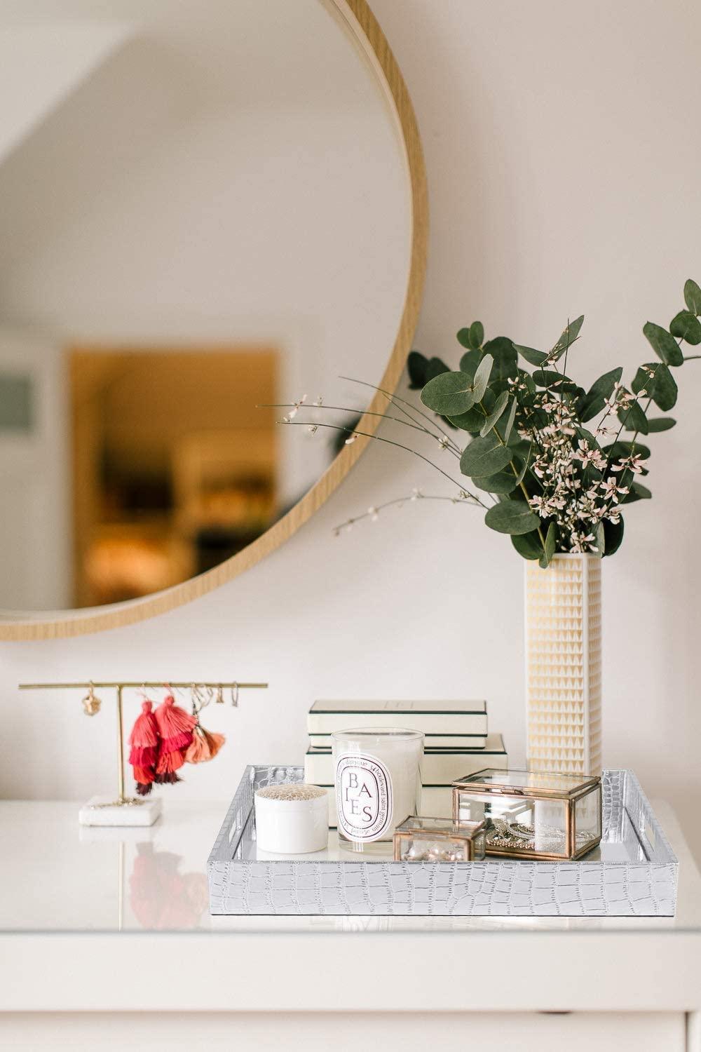 Vixdonos Vixdonos Decorative Mirror Tray Silver Serving Tray Bathrooom Vanity Tray for Makeup,Candle Holders,16.2\'\' X 12.2\" X 2\'\'