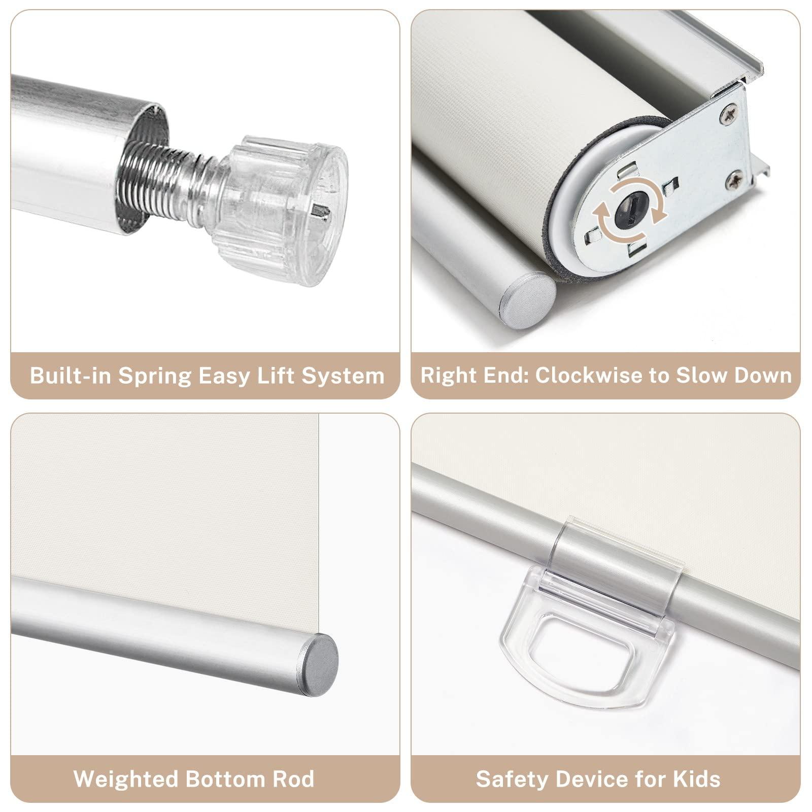 Keego Keego Spring Easy to Lift Shade Cordless Roller Blind Easy to Install Window Shades Privacy Roller Blinds for Windows UV Protection Insulated Shades for Doors Bedroom (Blackout, Beige, 39w x 42h)