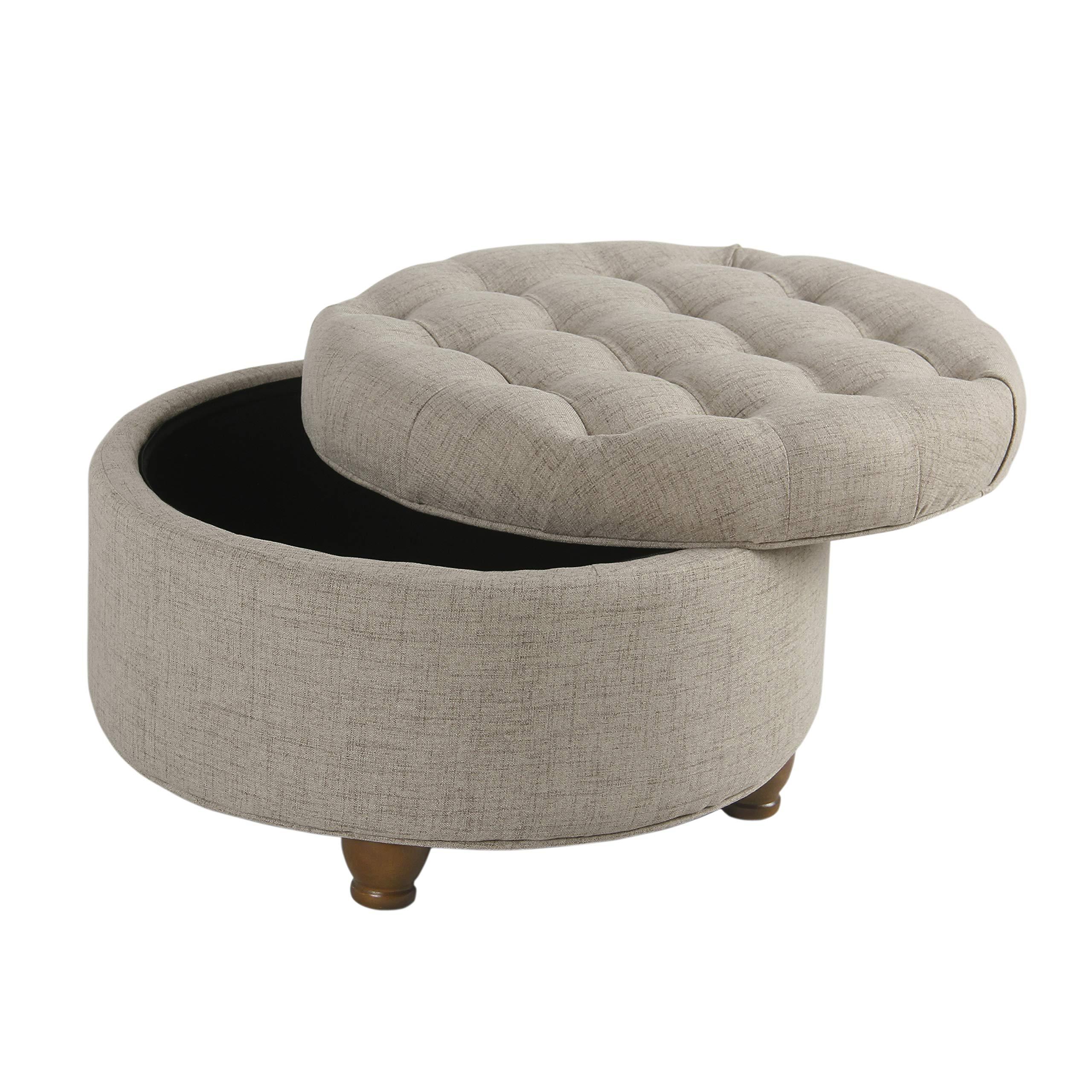 HomePop Homepop Home Decor Button Tufted Woven Round Storage Ottoman Large