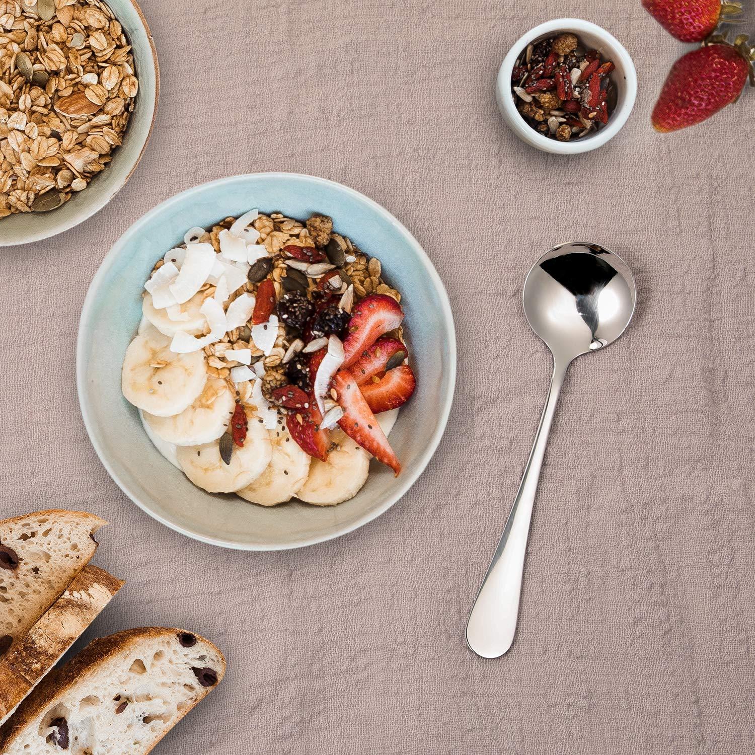 HIWARE Hiware 12-Piece Soup Spoons, Round Stainless Steel Bouillon Spoons