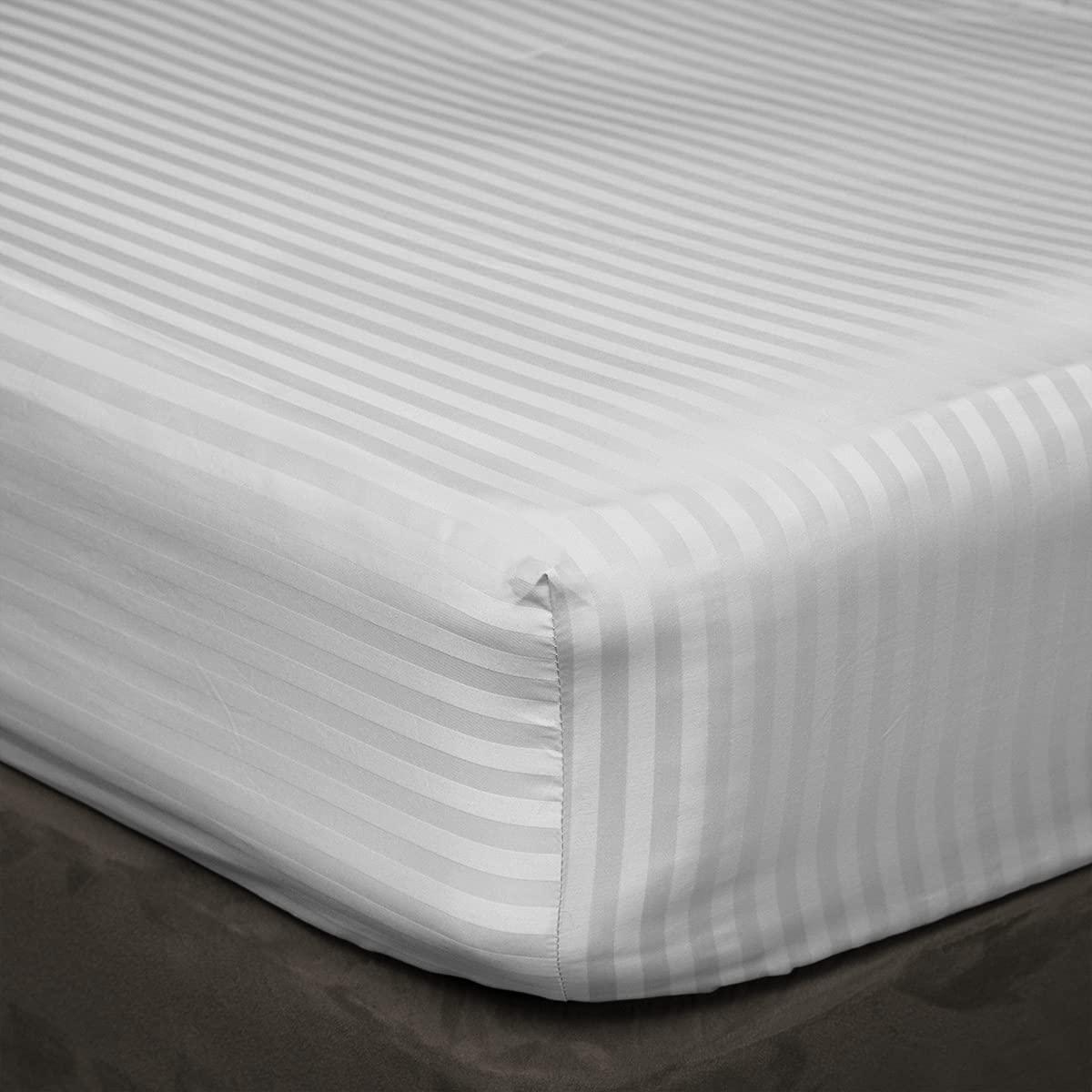 DIFFERENT SHEETING Split King Sheets Set for Adjustable Beds - 4 Piece Luxury Sheets - 15\" Deep Pocket 400TC & Extra Soft 100% Egyptian Cotton - Top Split Upto 32\" From Bottom - Light Grey Stripe, King Size.
