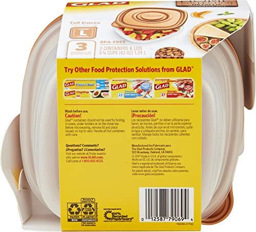 Glad GladWare Home Tall Entree Food Storage Containers, Large Square Holds 42 Ounces of Food, 3 Count Set - 6 Pack | With Glad Lock Tight Seal, BPA Free Containers and Lids (18 Total Containers)