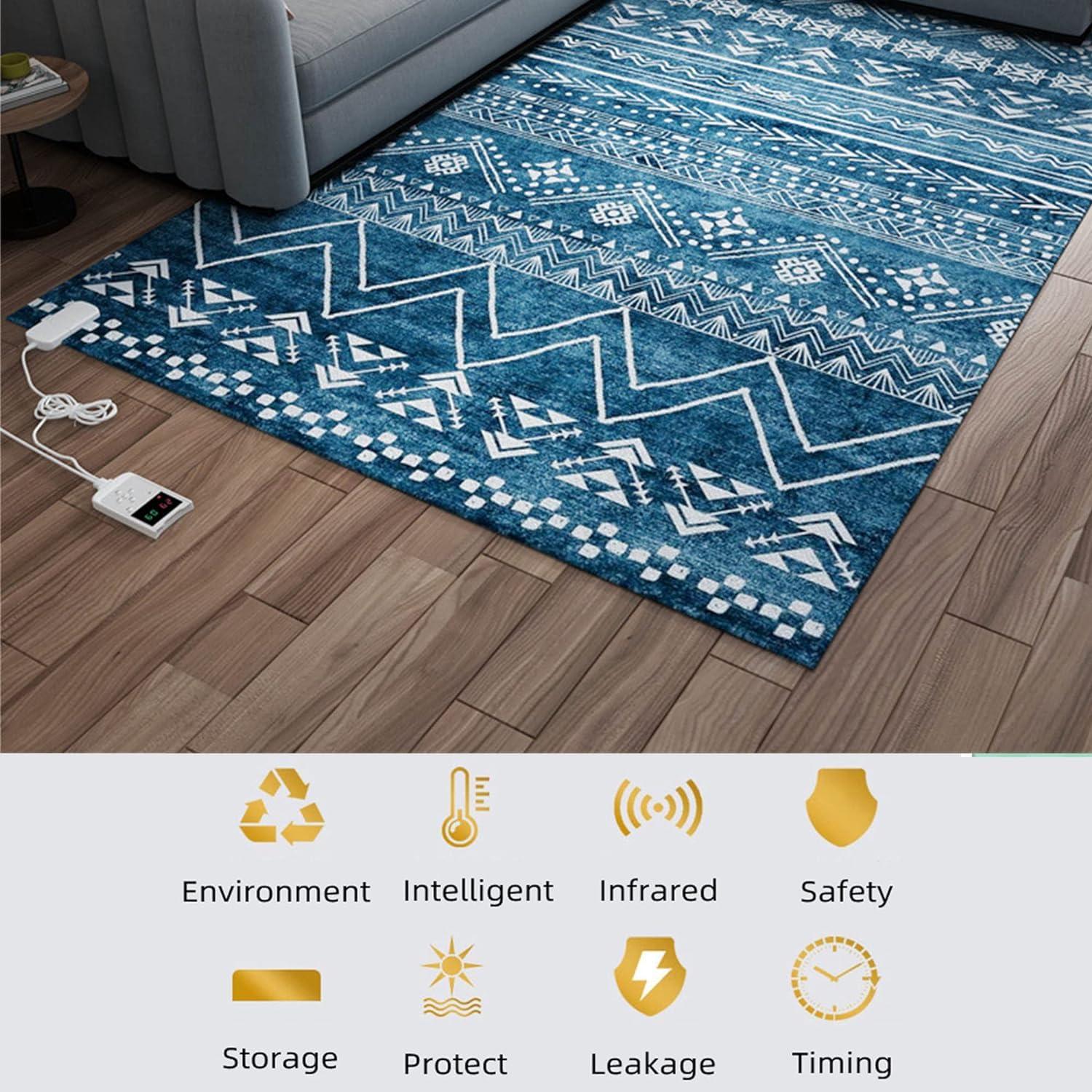 EYPKPL EYPKPL Retro Heated Area Rug Adjustable Temperature and Timer Floor Heating Pad Home Indoor Heater Rug Easy Clean Heated Carpet