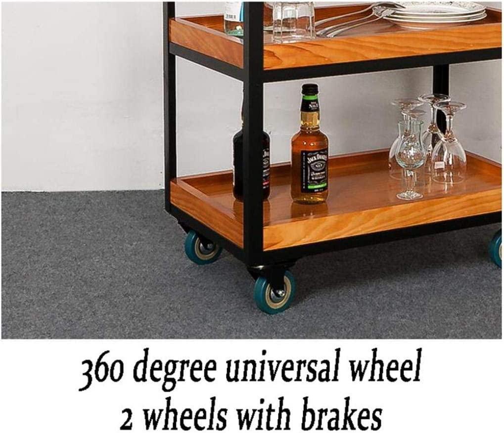 HAOKAZLBR HAOKAZLBR Bar Serving Cart for Hotel Luxury Restaurant, Serving Trolleys Drinks Trolley Solid Wood Iron bar Hotel Mobile Dining car Wine cart, Engineering handrail Home Storage Rack, Three-Tier Shelf