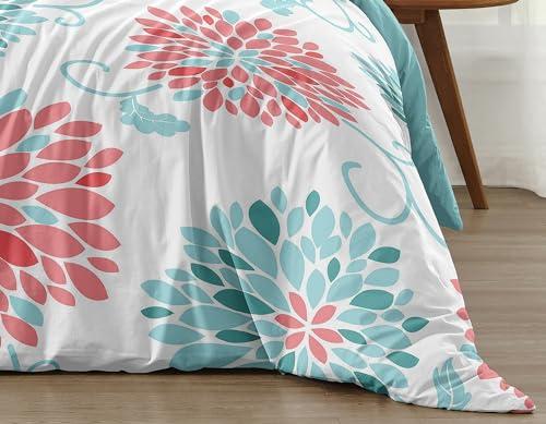 Sweet Jojo Designs Turquoise and Coral Emma 3 Piece Childrens, Teen, Kids Modern Full/Queen Bedding Set Collection
