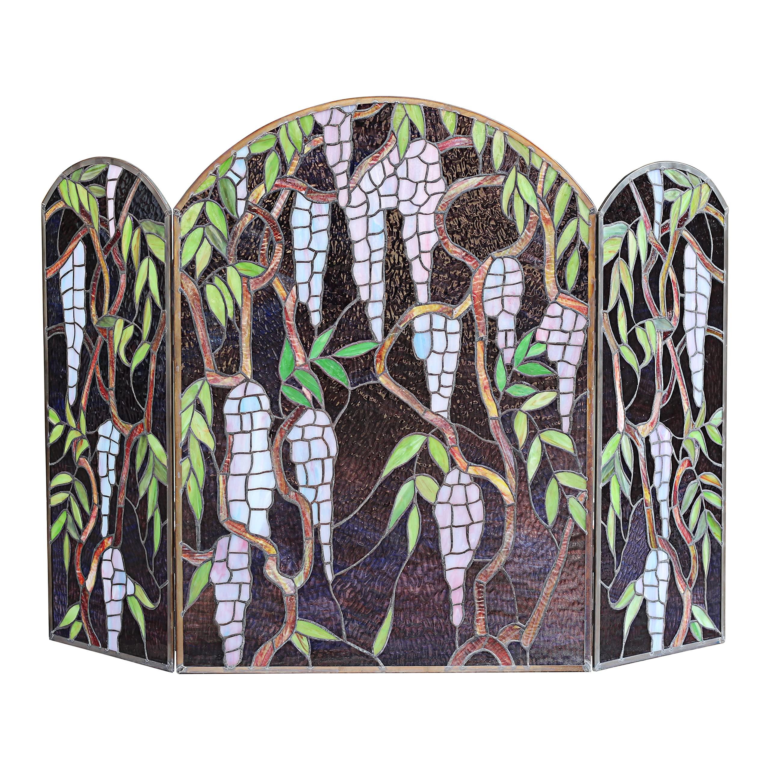 CHLOE CHLOE Lighting CORINTH Tiffany-Style Stained Glass Grape Design Fireplace Screen 42\" Wide