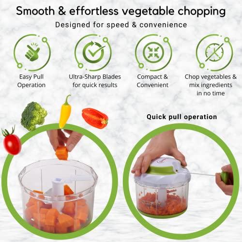 Brieftons Brieftons QuickPull Manual Food Chopper: Large 4-Cup Powerful Hand Pull Chopper/Mincer/Mixer Blender to Chop Onion, Garlic, Vegetables, Fruits, Herbs for Salsa, Salad, Pesto, Puree, Indian Cooking