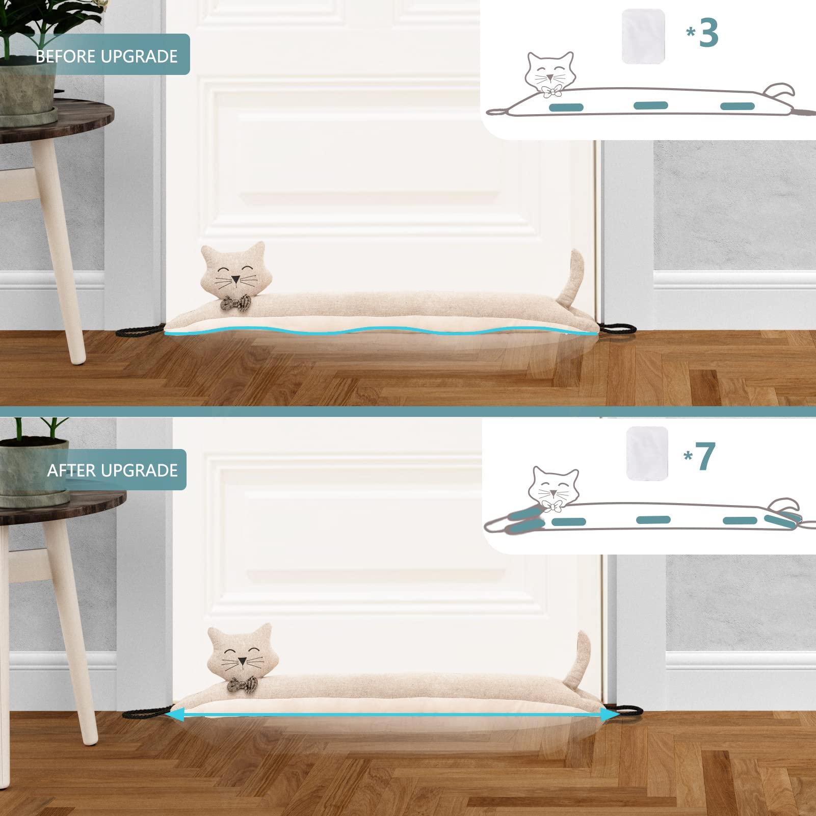 Marwood Marwood Under Door Draft Stopper Decorative Wind Stopper 32 inch for Door & Window, Weighted Animal Air Draft Stopper Snake Noise Blocker for Bottom of Door with Hanging Loops - Khaki Cat