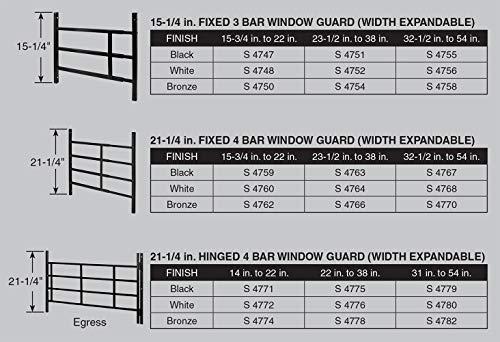 PRIME-LINE Segal S 4768 Carbon Steel Fixed 4-Bar Window Grill for Home Security and Child Safety, 21-1/4 In., White Black (1 Set)