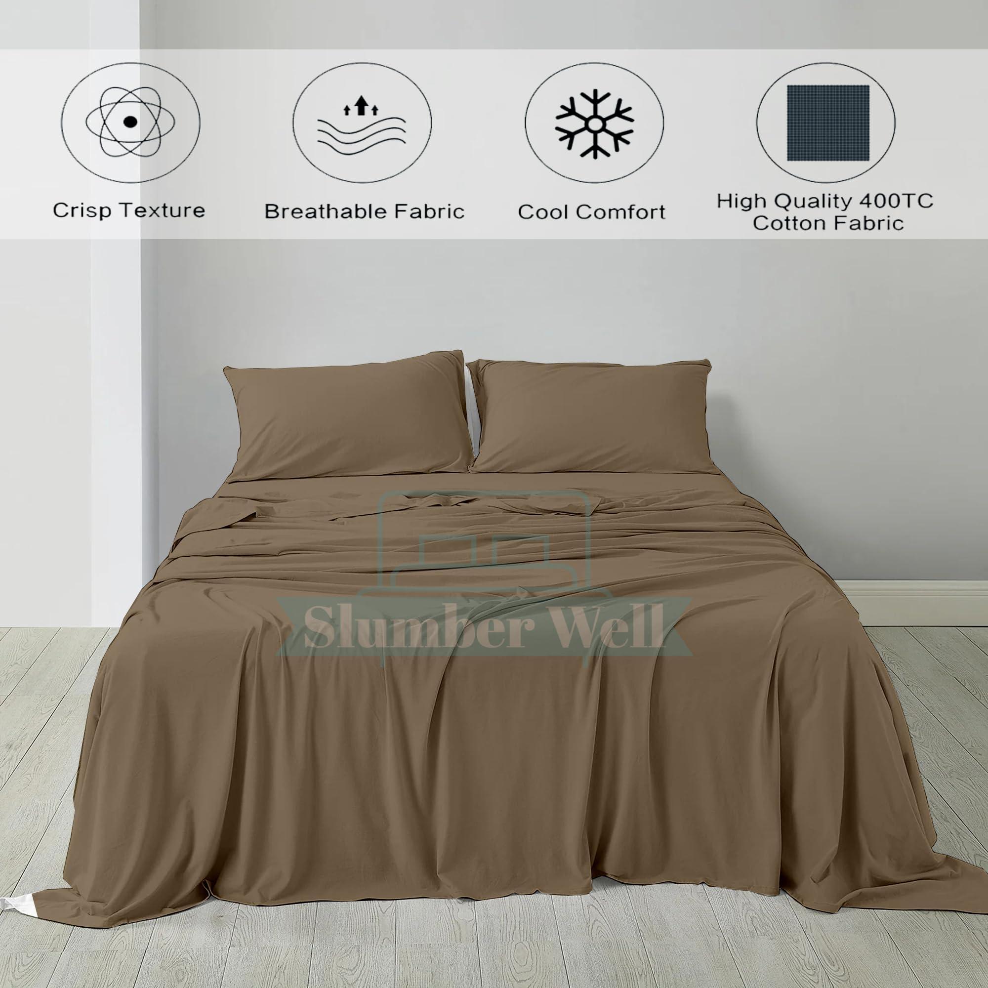 SlumberWell Split King Sheets Sets for Adjustable bed - 5 Pcs Split King Sheet Set with 2 Twin Xl Fitted Sheet - 600 Thread Count 100% Egyptian Cotton Sheets Set - 30 Inch Deep Pocket Sheets - Taupe Solid