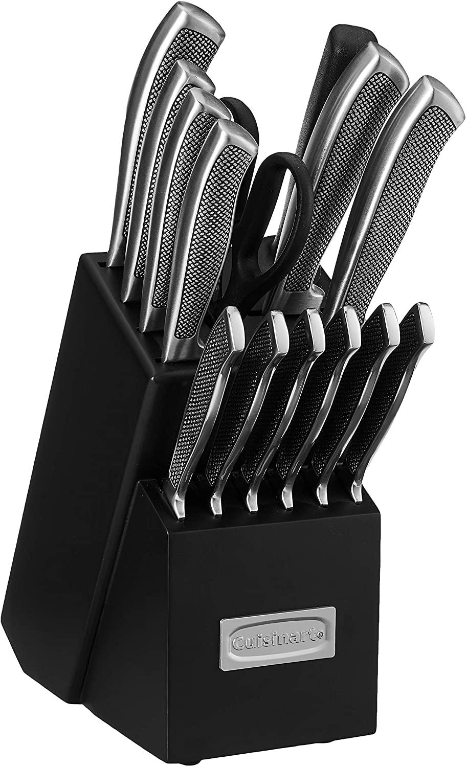 Cuisinart CUISINART Block Knife Set, 15pc Cutlery Knife Set with Steel Blades for Precise Cutting , Lightweight, Stainless Steel, Durable & Dishwasher Safe,C77SS-15P