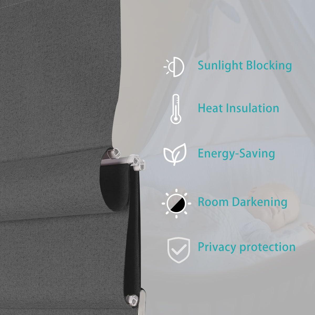 TINFONBLY TINFONBLY Blackout Custom Roman Shades for Windows, Thermal Insulated Sunlight Blocking Window Blinds for Home Office, Privacy French Door Shade, 68" W x 52" H Sandy Brown, Easy Install