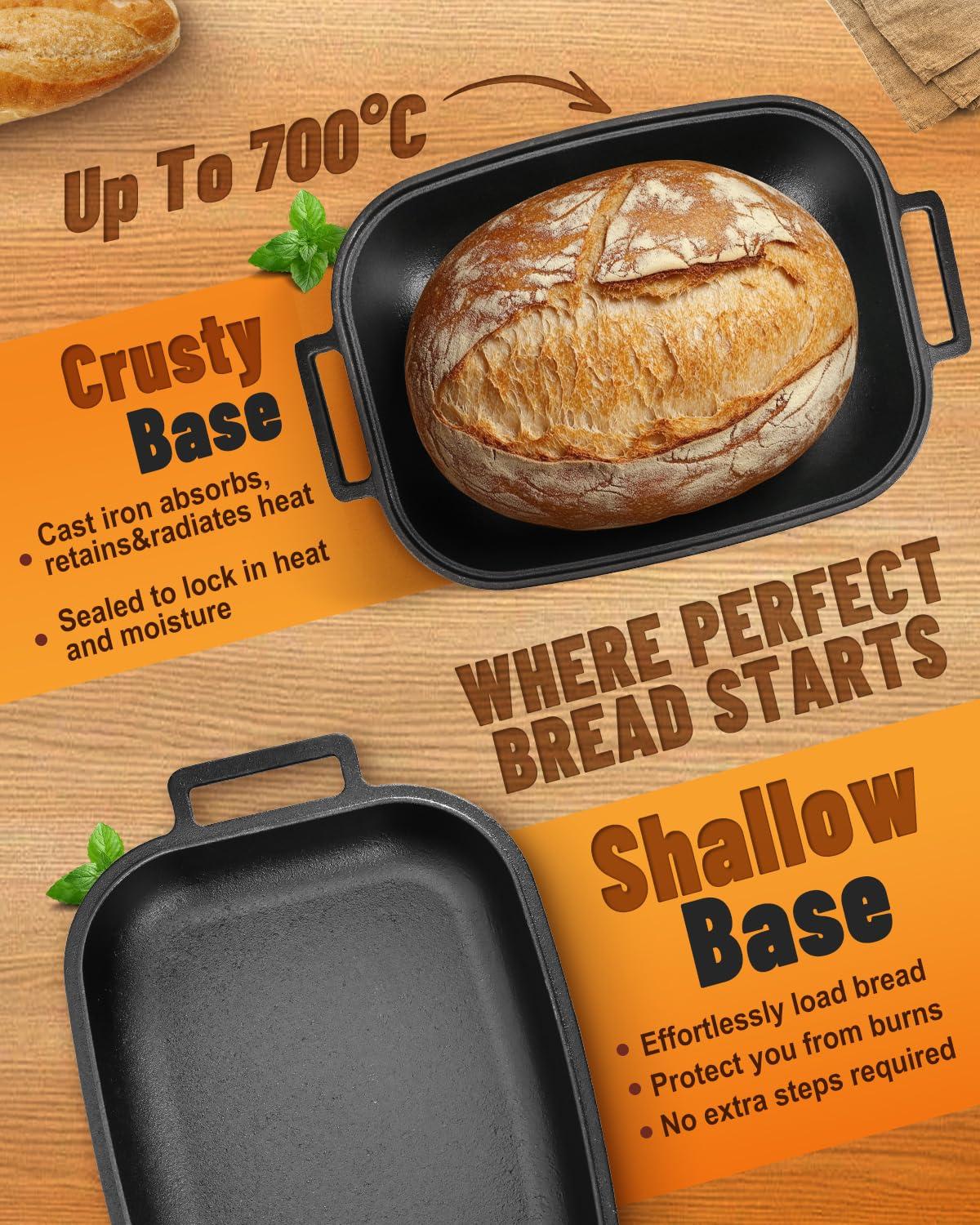 Sxmprail Cloche Loaf Dutch Oven, Pre-Seasoned, 9.5QT, 13 LBS Heavy Duty, Non-Stick, Large Bread Loaf Pan, Oval Cast Iron Bread Pan With Lid, Cloche Homemade Loaf Pan, Sourdough Artisan Bread Baking Pan