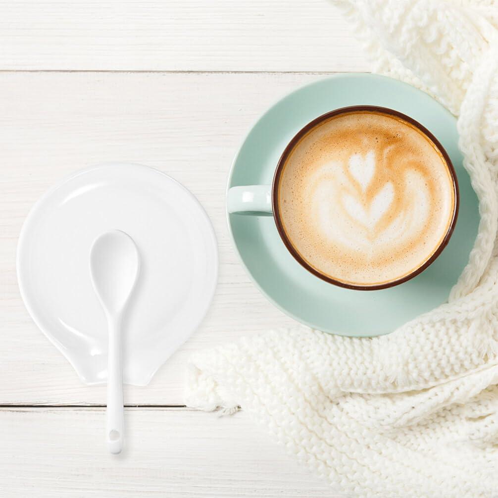 Luxshiny Luxshiny Ceramic Spoon Rest, 4pcs Spoon Holder Coffee Spoon Rest Spoon Cradle Kitchen Spatula Rest Tea Bag Coaster for Countertop Utensils Tongs Cooking Spoon