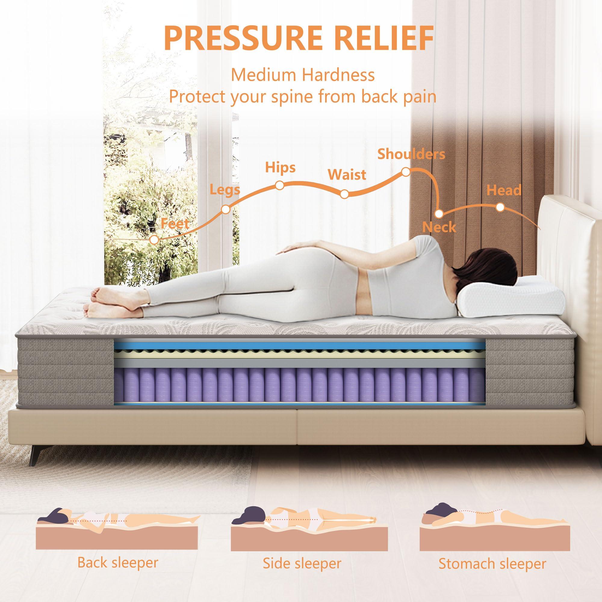 Pamag pieeoo Queen Mattress 12 inch, Hybrid Memory Foam Mattress with Pocket Springs, Queen Size Mattress, Queen Mattress in a Box, Colchones Queen, Medium Firm, Pressure Relief, Upgraded Support, CertiPUR-US