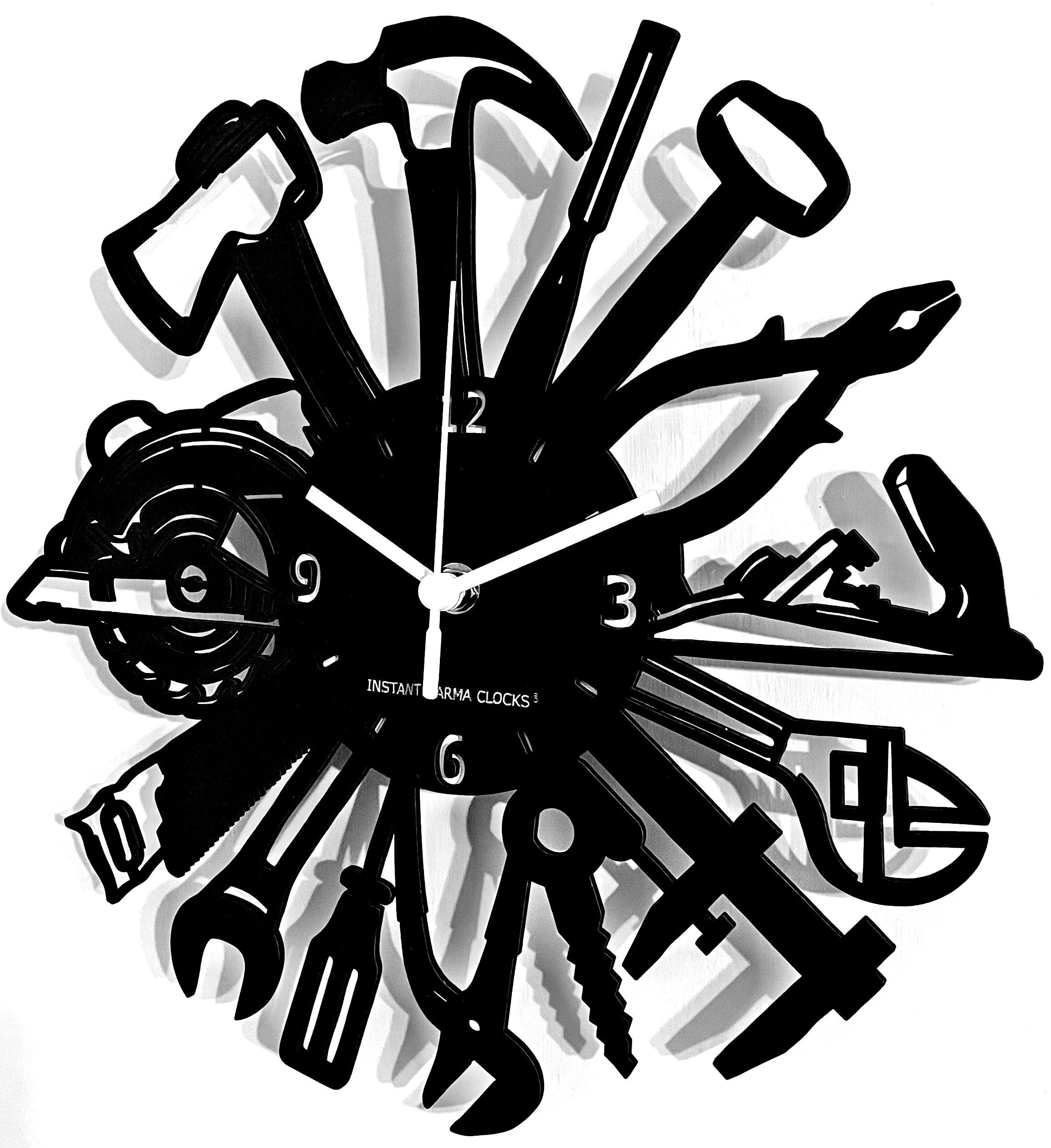Instant Karma Clocks Instant Karma Clocks Wall Clock Carpenter Artist Masonry Plumber Mechanic Garage Tools, HDF Wood, 12inch