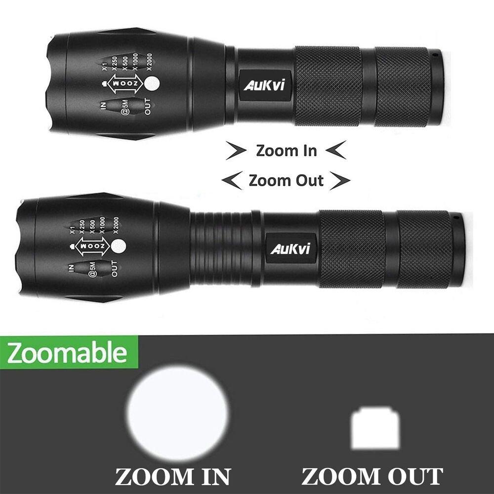 AuKvi AuKvi TC1200 Tactical Flashlight 3000 Lumens Zoomable 5 Modes for Hurricane Camping Hiking etc (2-Pack)