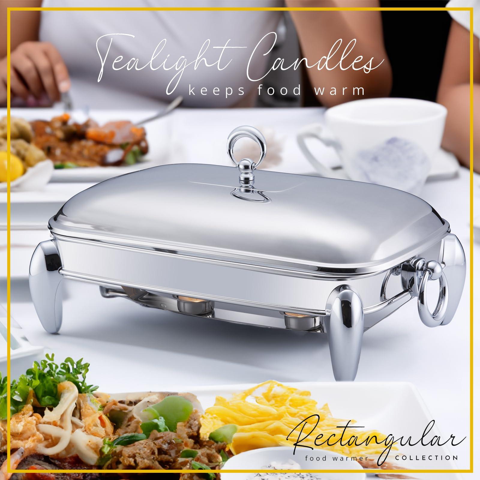 Galashield 3 QT Chafing Dish Buffet Set | Food Warmers for Parties Buffet, Oven Safe Glass Serving Dish with Stainless Steel Base and Cover