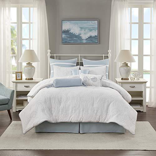 Harbor House Harbor House Cotton Comforter Set-Coastal Oceanic Sealife Design All Season Down Alternative Bedding with Matching Shams, Bedskirt, King(108"x96"), Beach, Quilted Seashell White, 4 Piece,HH10-703