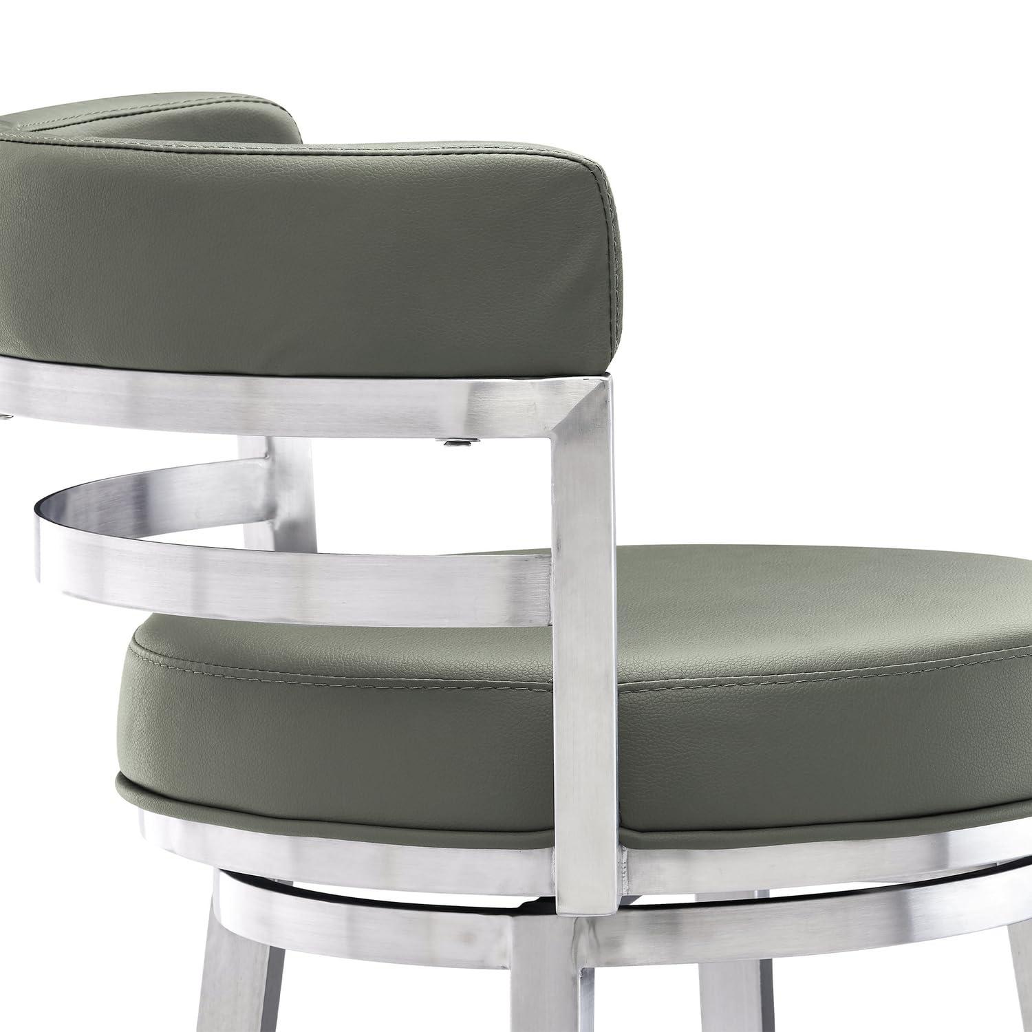 Armen Living Armen Living Mardrid LCMABABSGR26 Counter Chair, Gray, 360 Rotation, Stainless Steel, Faux Leather Seat, Seat Height 26.0 inches (66 cm)