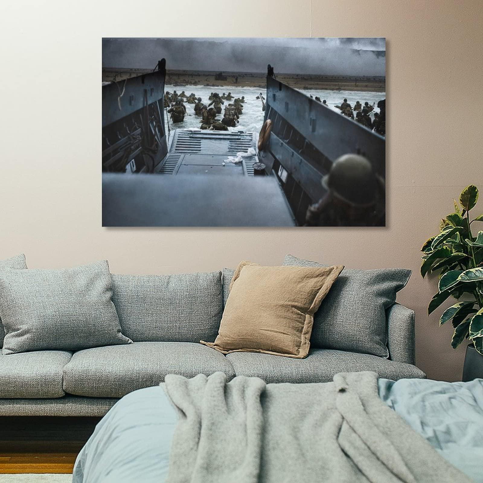 BEBUSH D-Day 1944 World War II Memorabilia World History Classroom Decoration World War II Art Posters Canvas Wall Art Prints for Wall Decor Room Decor Bedroom Decor Gifts 20x30inch(50x75cm) Unframe-STYL