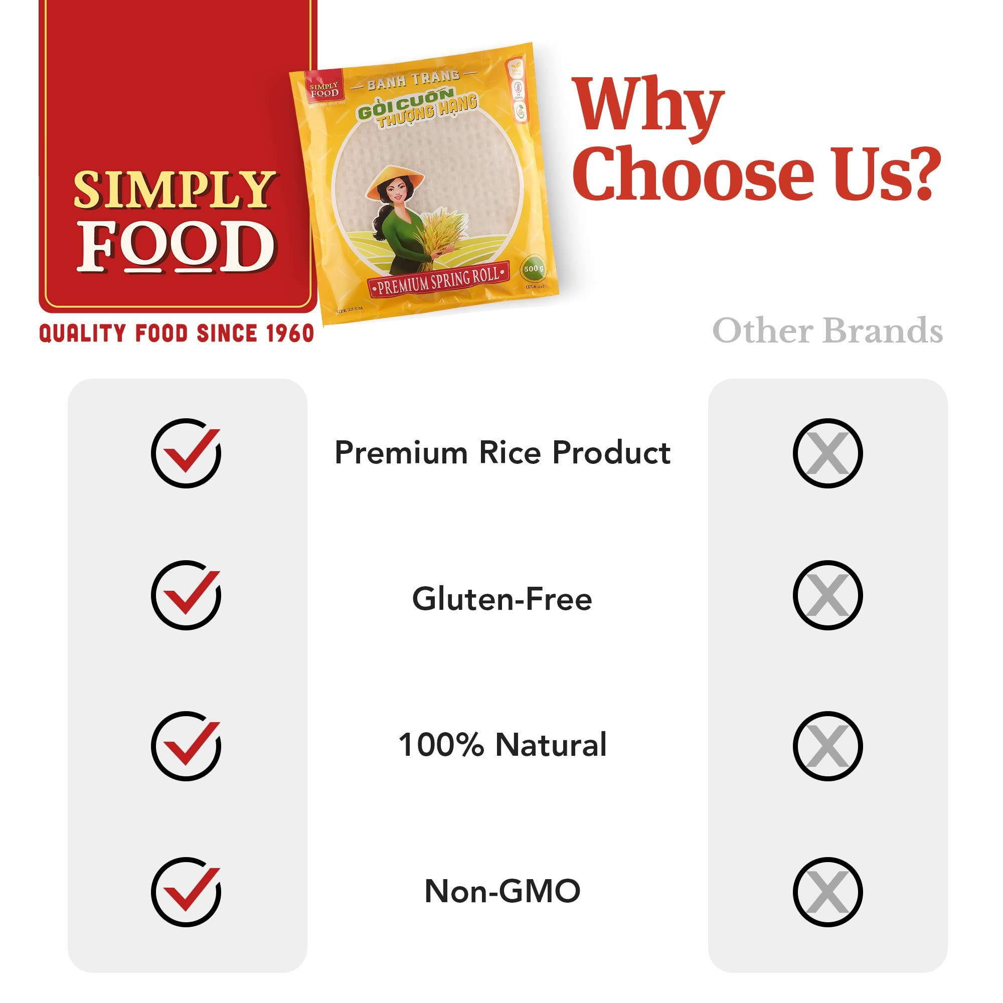 SIMPLY FOOD Simply Food - Round Premium Spring Roll Rice Paper Wrapper, All Natural Rice Paper Wrappers for Spring Rolls, Easy to Use, Gluten-Free, Non-GMO, 22 cm