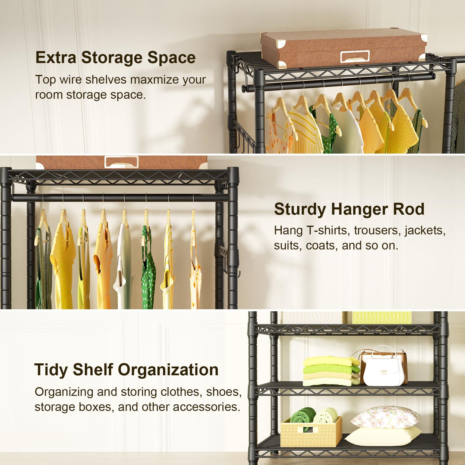 Ulif Ulif E1 Heavy Duty Closet Garment Rack, 6 Tiers Adjustable Metal Freestanding Expandable Clothing Storage with 4 Hanger Rods, Easy to Assemble Wardrobe, 71.4" H x (70" - 88.2") L x 14" D, Black