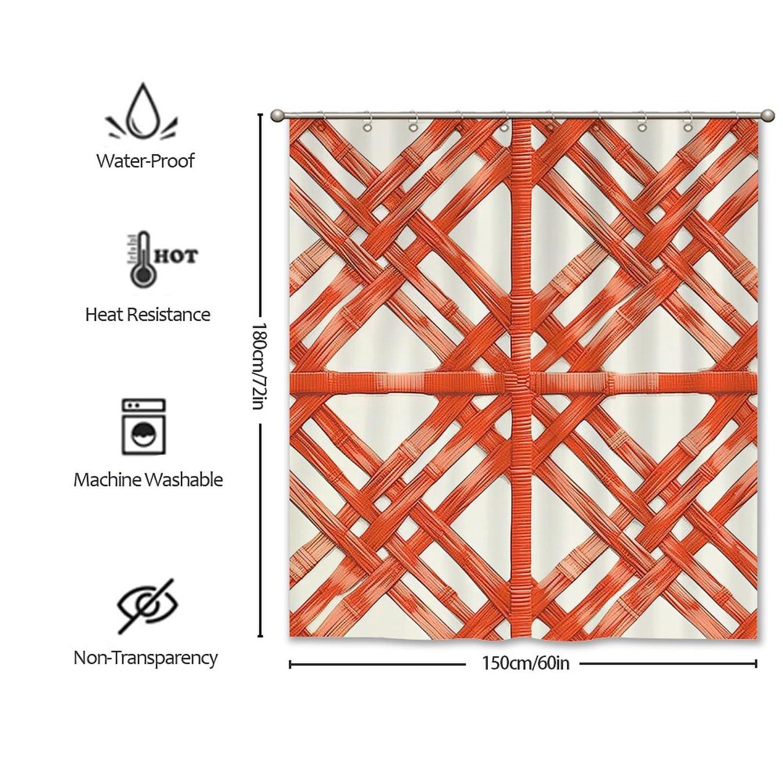 Yinrune Yinrune Orange Shower Curtains for Bathroom Coral Geometric Lattice Shower Curtains Boho Shower Curtain 60x72in Stall Shower Curtain Polyester Fabric Shower Curtain Set with Hooks