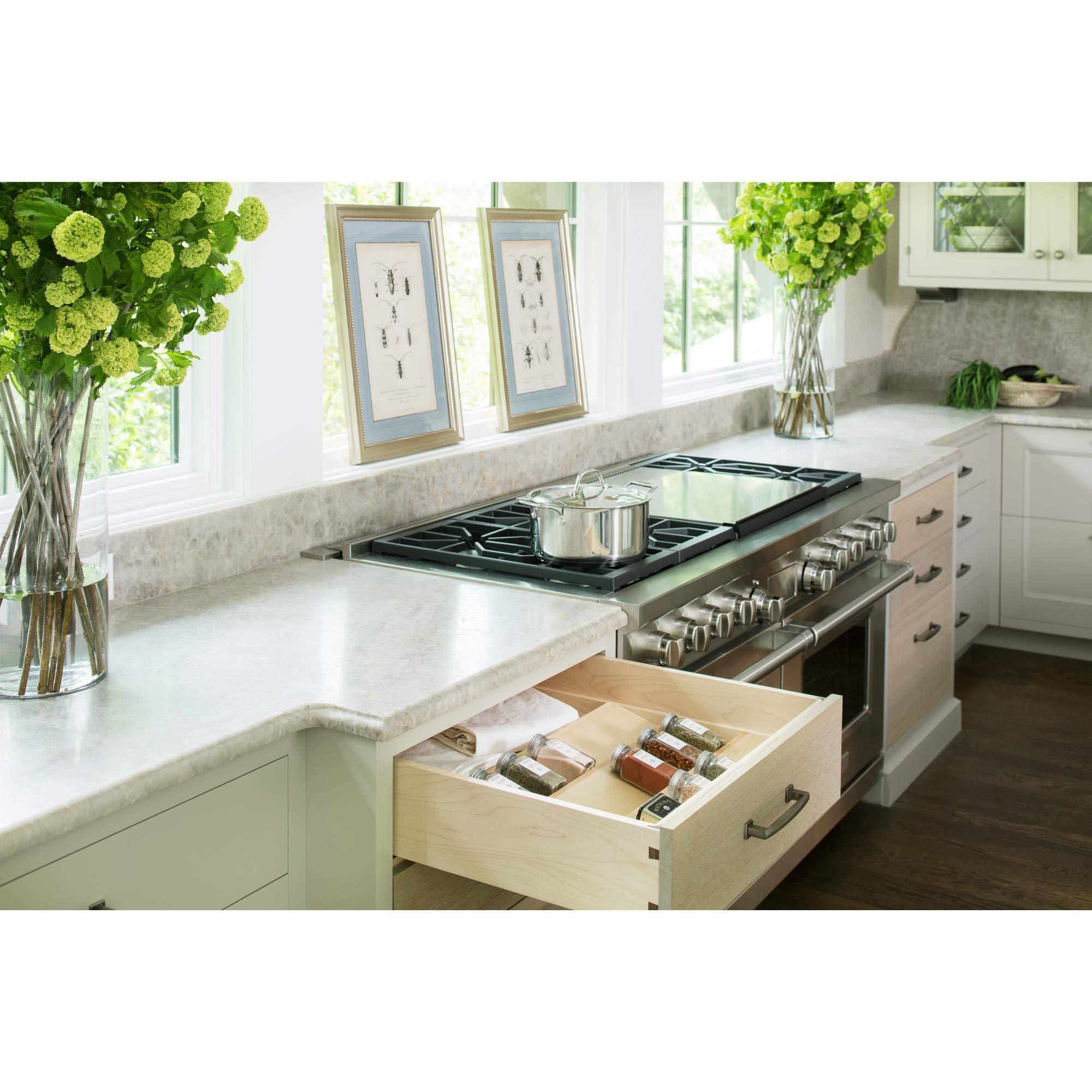 Rev-A-Shelf Rev-A-Shelf 22\" 3 Tiered Seasoning Organizer, Trim-to-Fit Wooden Kitchen Draw and Cabinet Home Storage Insert, Pull Out Spice Rack, Maple, 4SDI-24