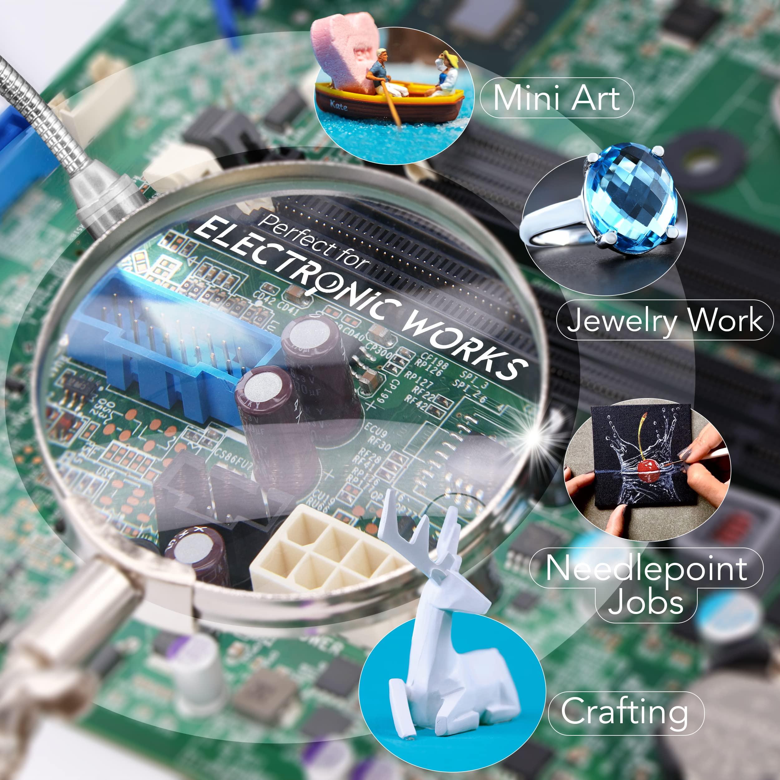 RamPro RamPro - Helping Hand Magnifier Glass Stand with Flexible Neck LED Flashlight & Alligator Clips - 3X Magnifying Lens, Perfect for Soldering, Crafting & Inspecting Micro Objects