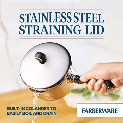 Farberware Farberware Classic Stainless Steel 1-Quart Covered Straining Saucepan, Silver
