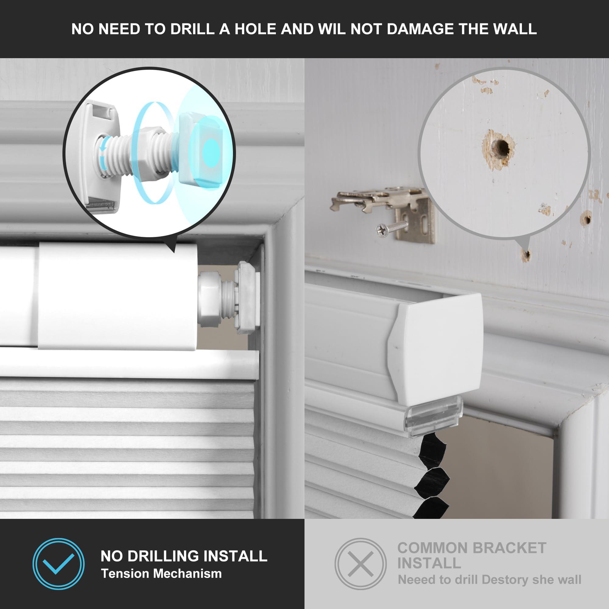 Boolegon Boolegon No Drill No Tools Cellular Shades Top Down Bottom Up Honeycomb Blinds Blackout Cordless Window Blinds Easy to Install Cellular Shade for Windows,Blackout-White,39.5" W x 48" H